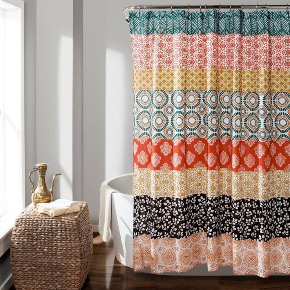 Lush Décor 72"x84" Bohemian Stripe Shower Curtain Turquoise/Orange 84"